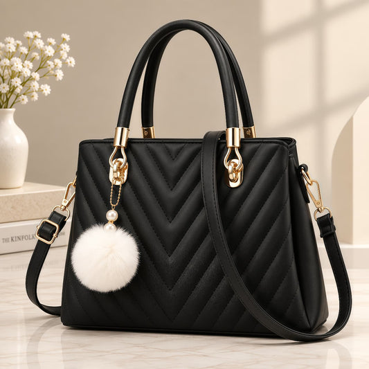 Chevron Quilted Top-Handle Bag with Crossbody Strap